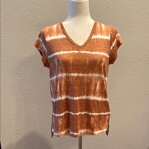Women's 100% Linen Tie-Dye V-Neck Top by RACHEL ZOE Sz Sm